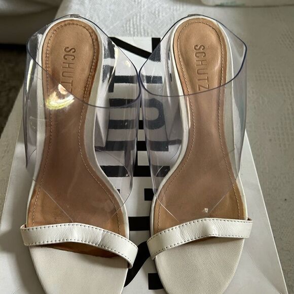 Schutz Raira block heel sandal in white/transparent - Picture 6 of 7